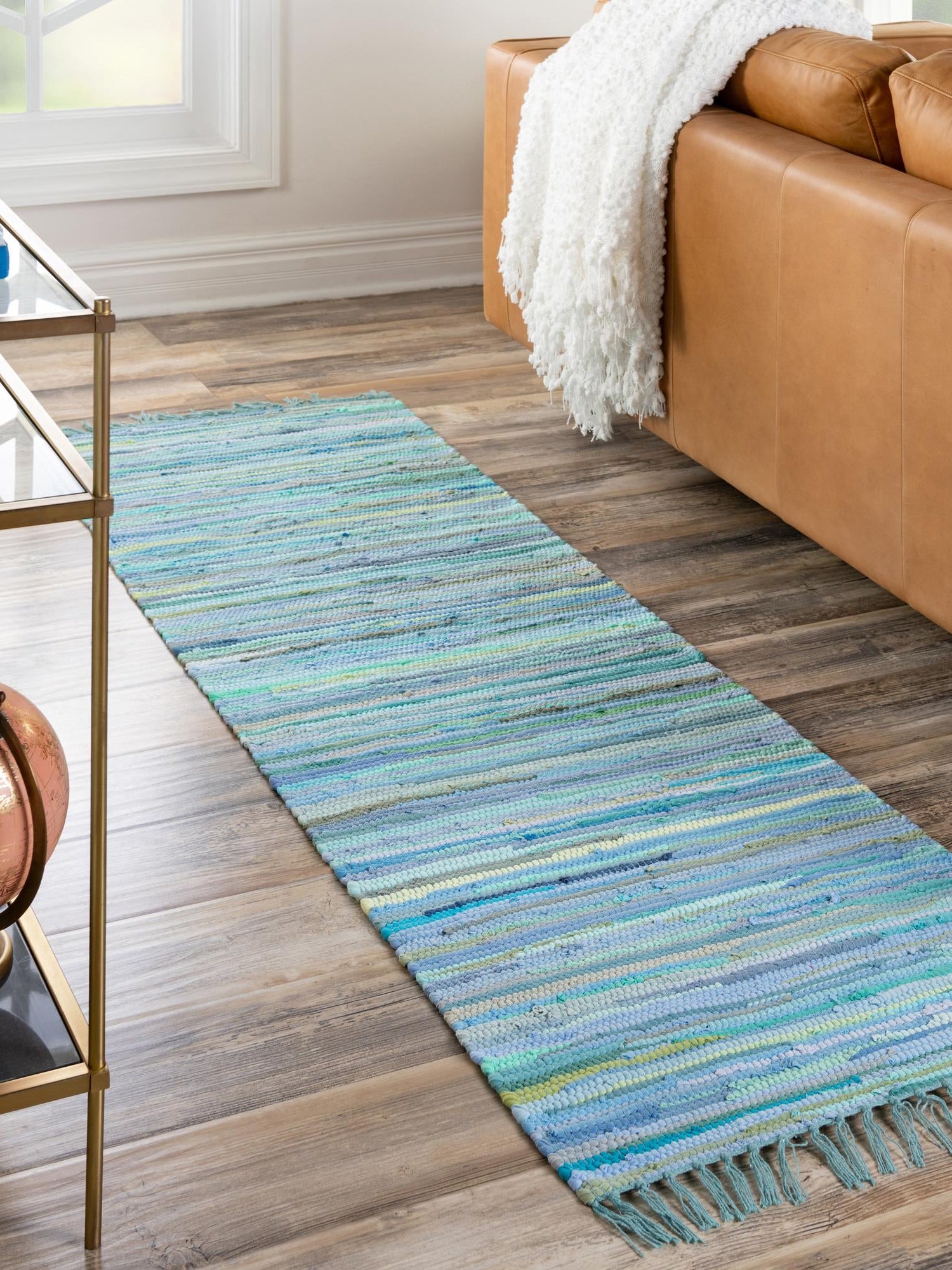 Light Blue 2' 2 x 6' 7 Chindi Cotton Runner Area Rug Interior Design Home Decor Carpet Mat for Sale at Rug Engine