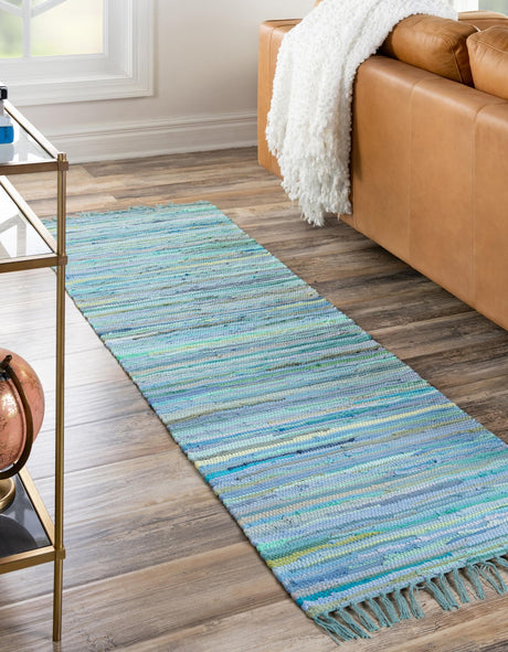 Light Blue 2' 2 x 6' 7 Chindi Cotton Runner Area Rug Interior Design Home Decor Carpet Mat for Sale at Rug Engine