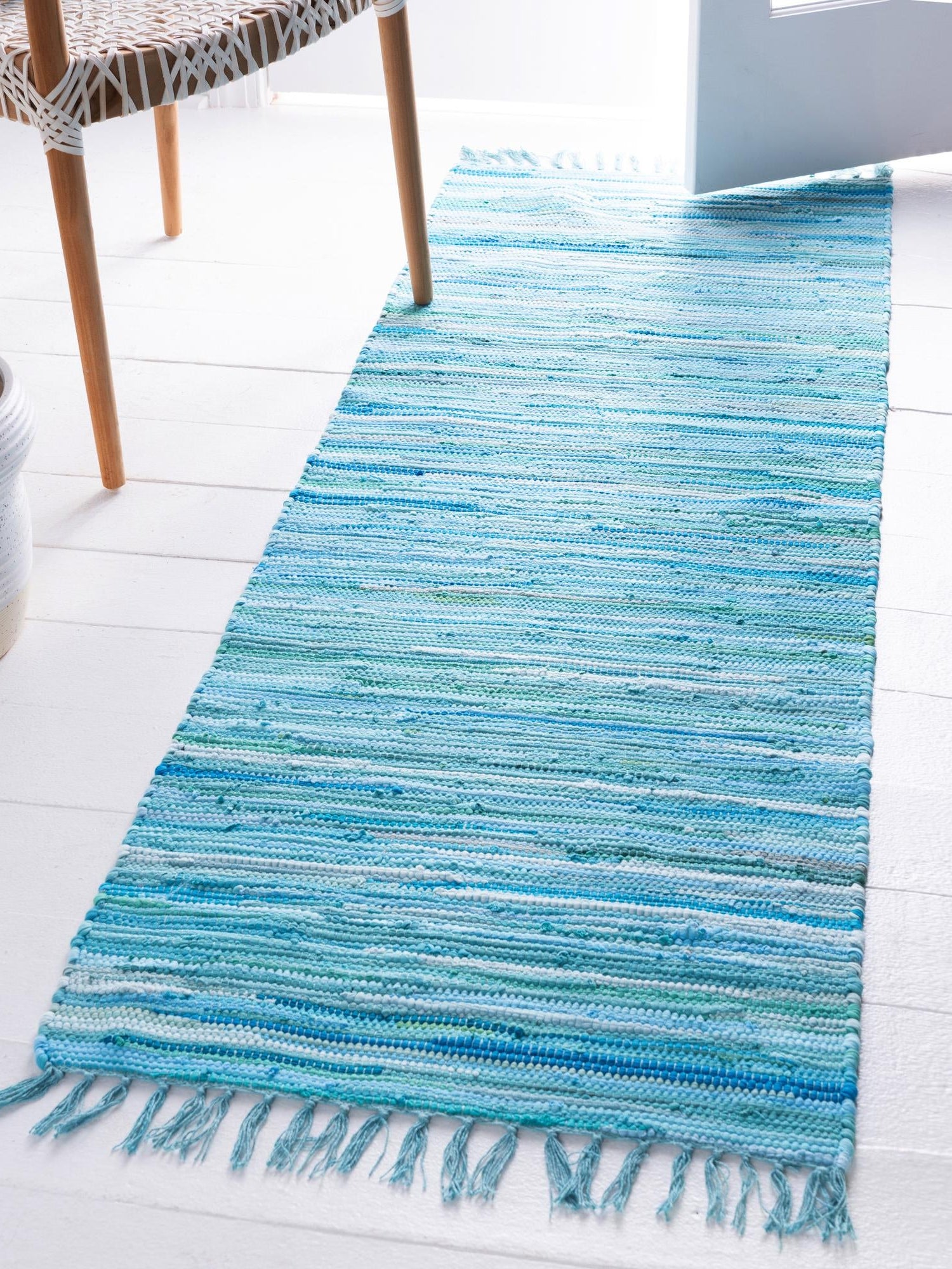 Light Blue 2' 7 x 9' 10 Chindi Cotton Runner Area Rug Interior Design Home Decor Carpet Mat for Sale at Rug Engine