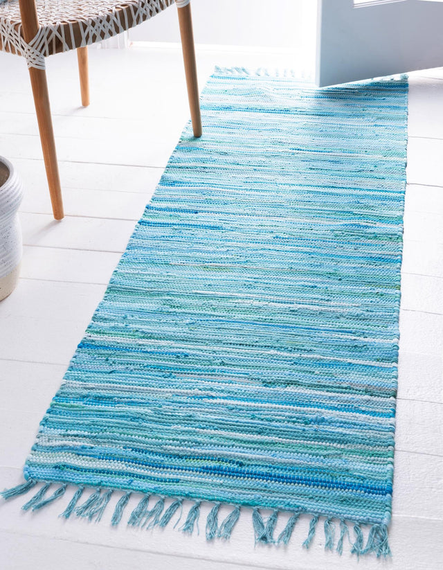 Light Blue 2' 7 x 9' 10 Chindi Cotton Runner Area Rug Interior Design Home Decor Carpet Mat for Sale at Rug Engine