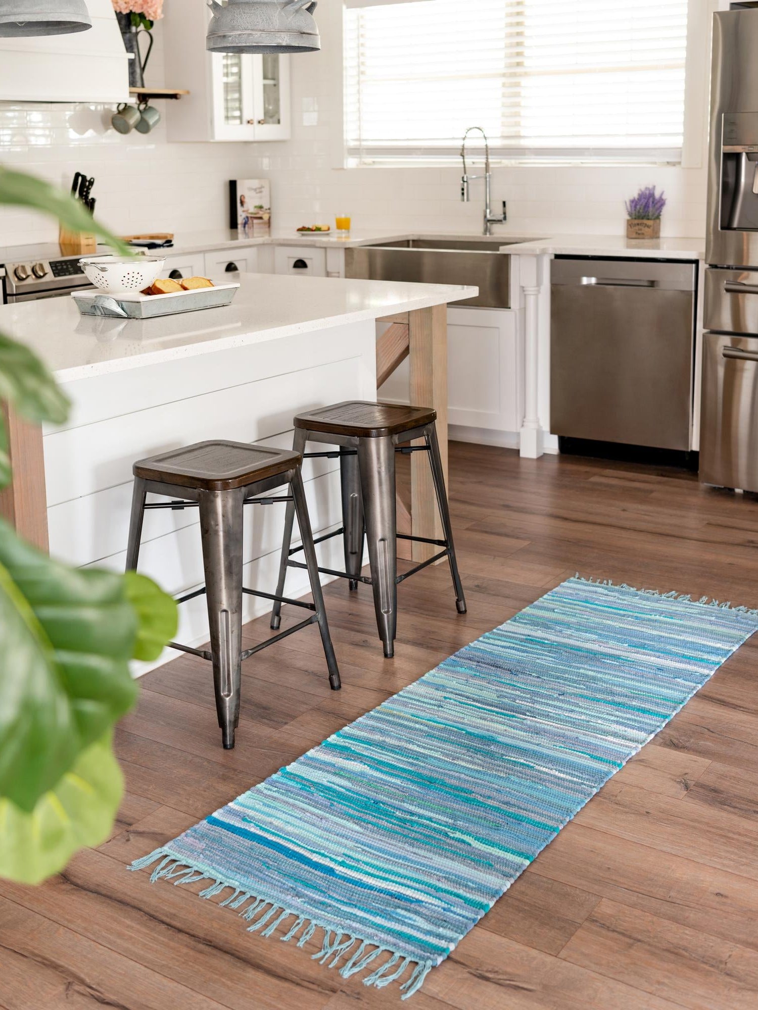 Light Blue 2' 7 x 9' 10 Chindi Cotton Runner Area Rug Interior Design Home Decor Carpet Mat for Sale at Rug Engine