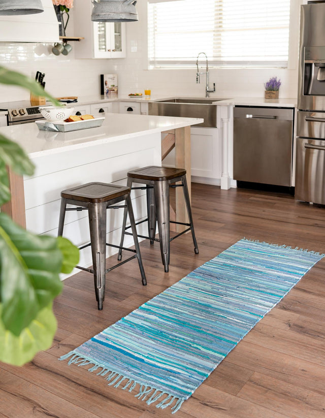 Light Blue 2' 7 x 9' 10 Chindi Cotton Runner Area Rug Interior Design Home Decor Carpet Mat for Sale at Rug Engine