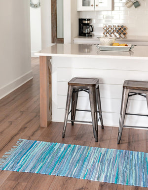 Light Blue 2' 2 x 7' Chindi Cotton Runner Rug