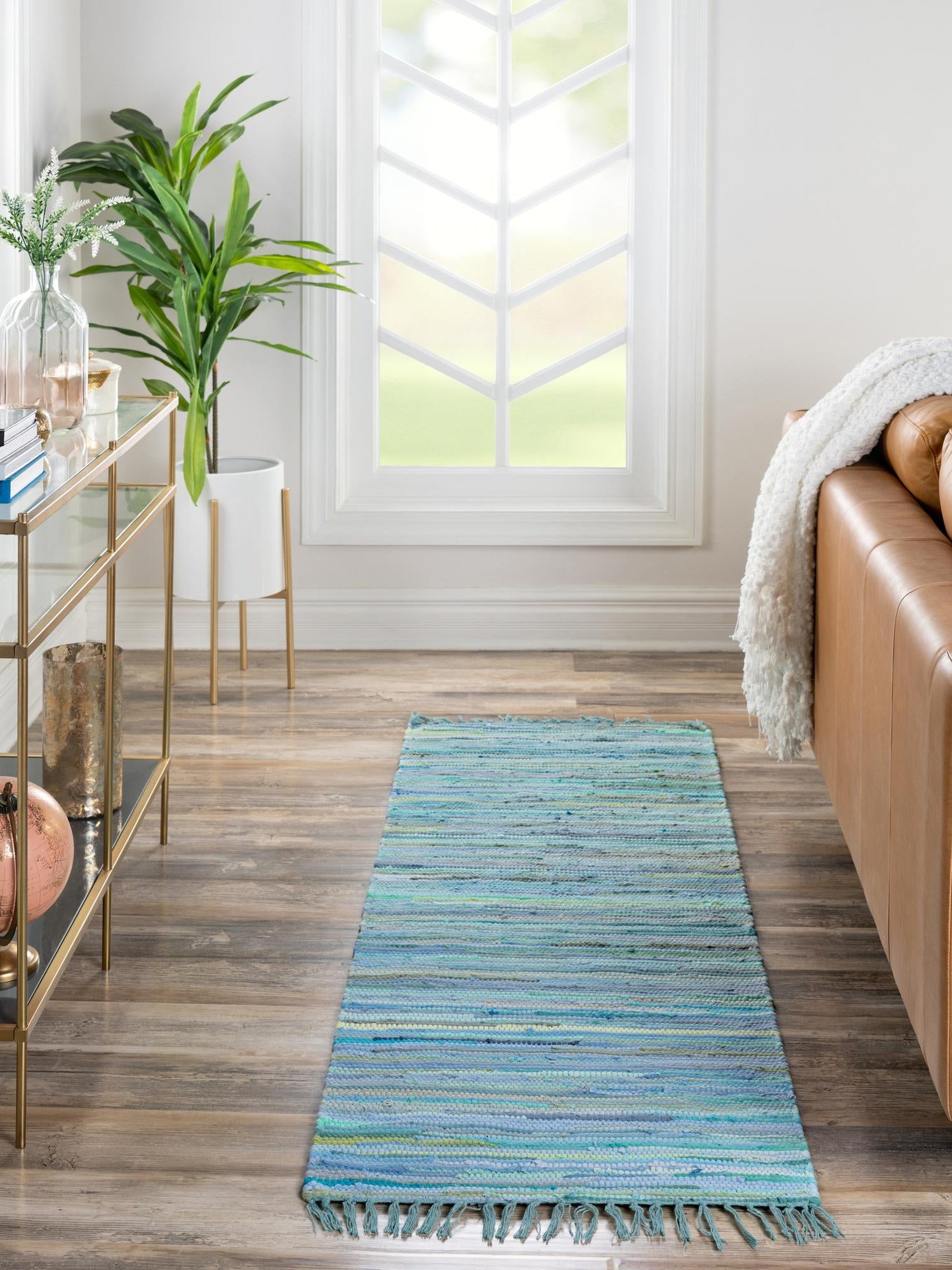 Light Blue 2' 2 x 6' 7 Chindi Cotton Runner Area Rug Interior Design Home Decor Carpet Mat for Sale at Rug Engine