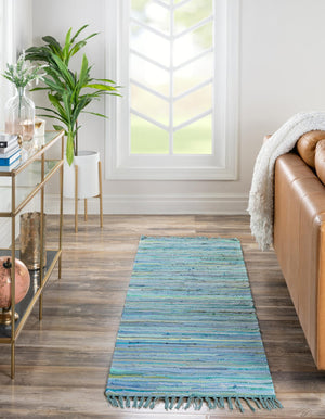 Light Blue 2' 2 x 7' Chindi Cotton Runner Rug