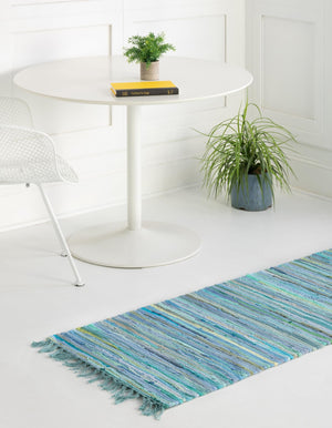 Light Blue 2' 7 x 9' 10 Chindi Cotton Runner Area Rug Interior Design Home Decor Carpet Mat for Sale at Rug Engine