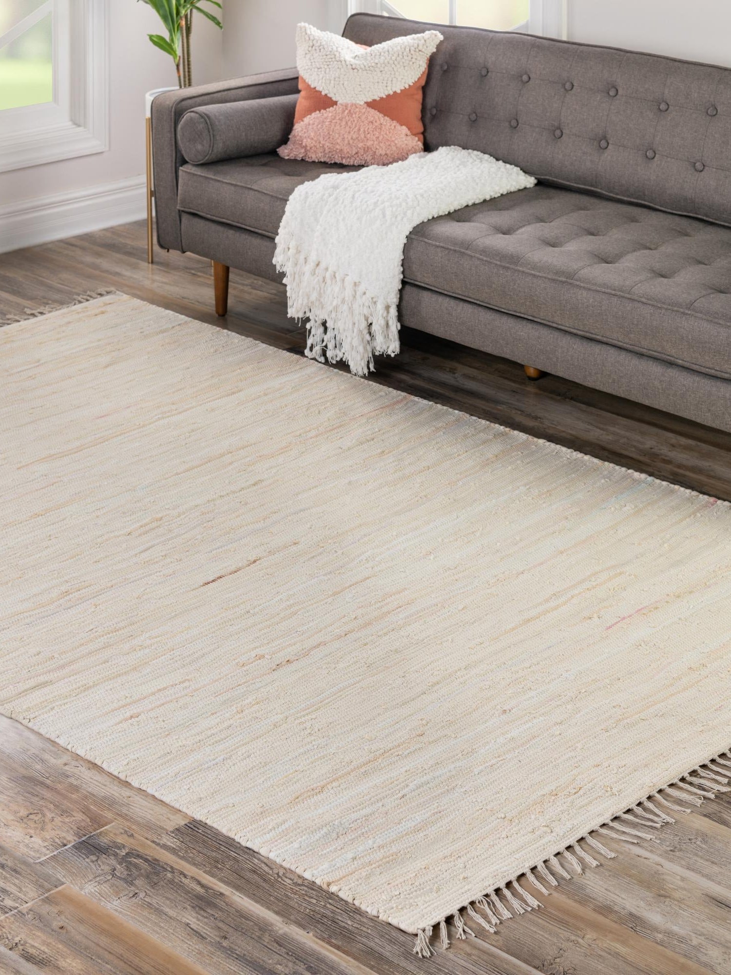 Beige 4' x 6' Chindi Cotton Rectangle Area Rug Discounted Clearance Final Sale Interior Design Home Decor Carpet Mat for Sale at Rug Engine