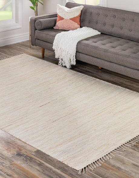 Beige 4' x 6' Chindi Cotton Rectangle Rug