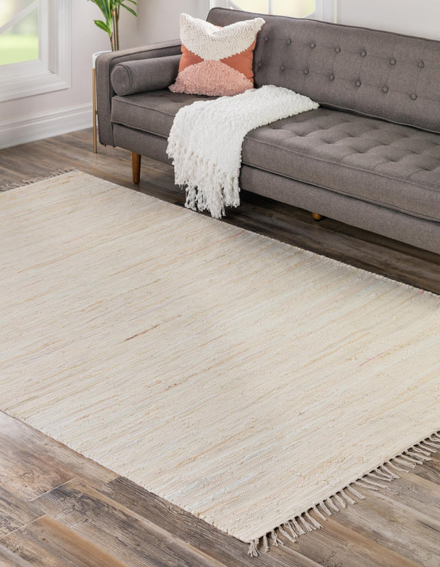 Beige 4' x 6' Chindi Cotton Rectangle Rug