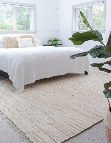 Beige 4' x 6' Chindi Cotton Rectangle Area Rug Discounted Clearance Final Sale Interior Design Home Decor Carpet Mat for Sale at Rug Engine