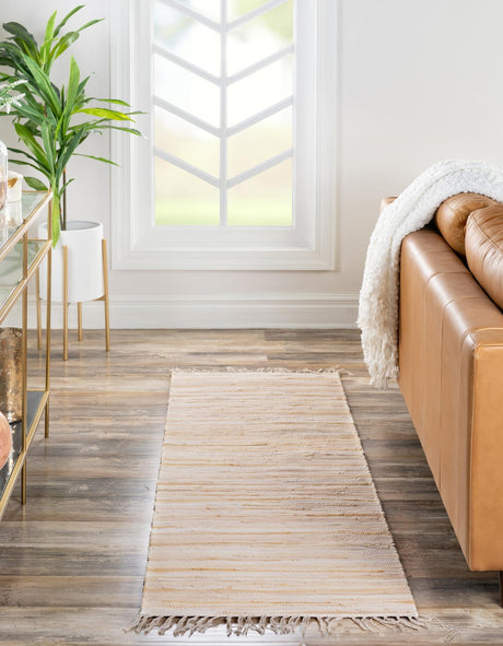 Beige 2' x 6' Chindi Cotton Runner Rug