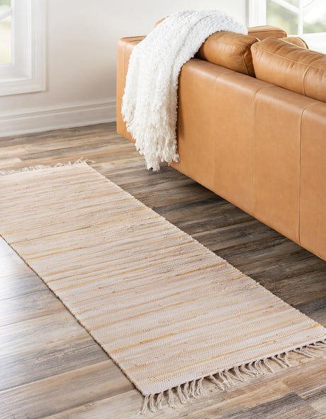 Beige 2' x 6' Chindi Cotton Runner Rug