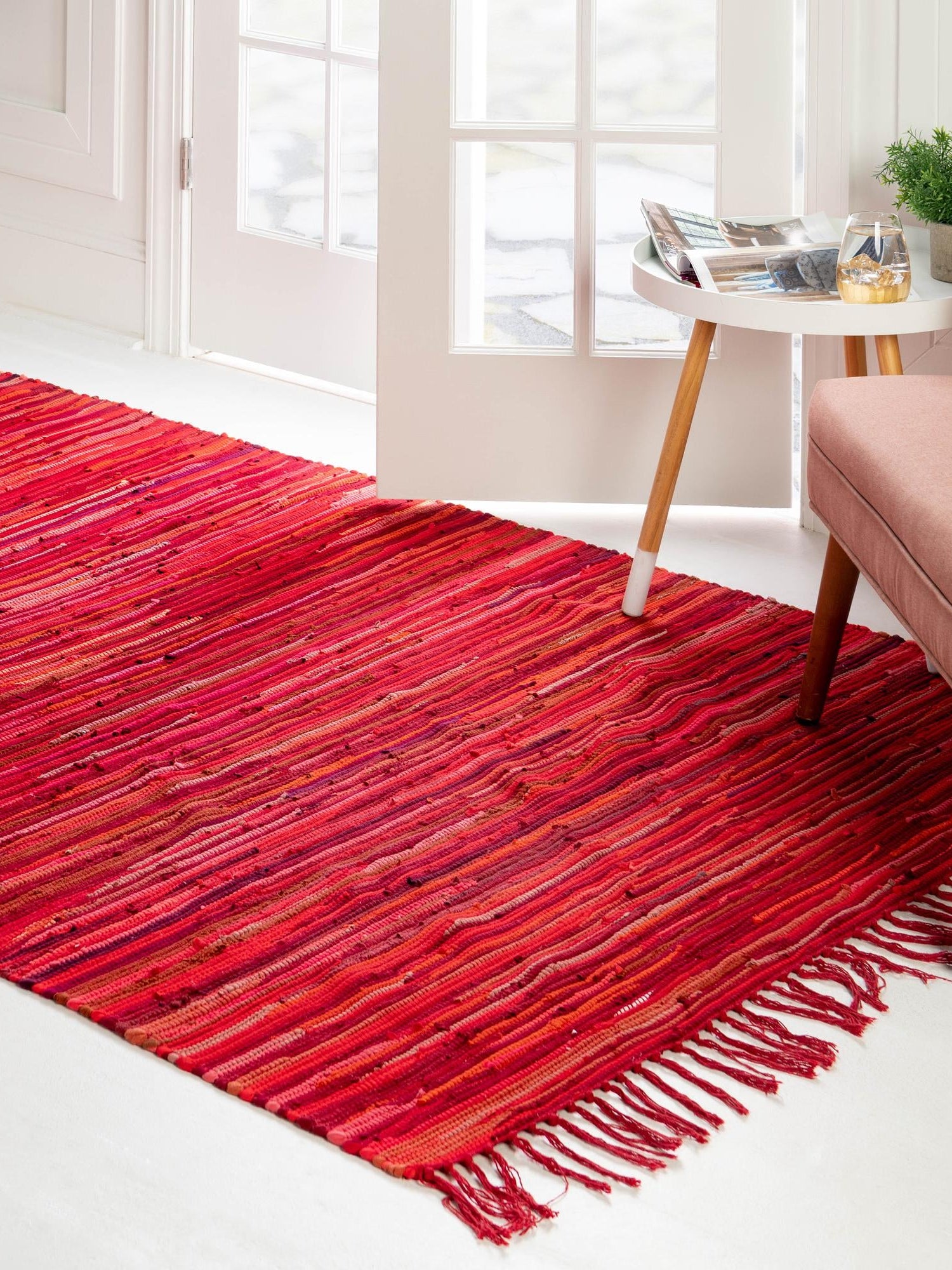 Red 5' x 8' Chindi Cotton Rectangle Area Rug Interior Design Home Decor Carpet Mat for Sale at Rug Engine