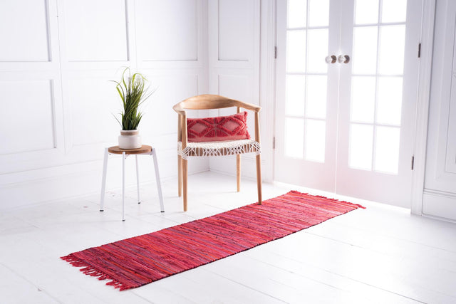 Red 3' x 10' Chindi Cotton Runner Rug
