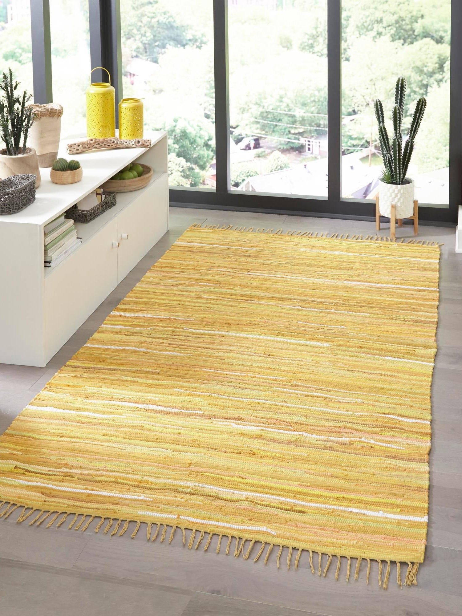 Yellow 2' 2 x 3' Chindi Cotton Rectangle Area Rug Interior Design Home Decor Carpet Mat for Sale at Rug Engine
