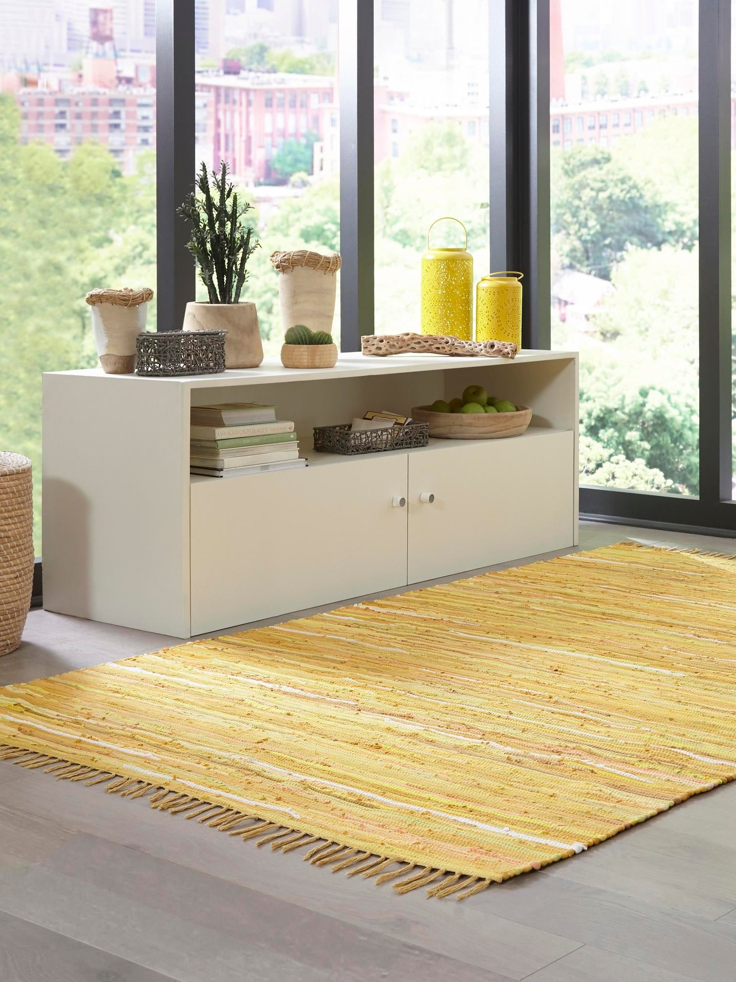 Yellow 2' 2 x 3' Chindi Cotton Rectangle Area Rug Interior Design Home Decor Carpet Mat for Sale at Rug Engine