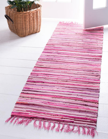 Pink 3' x 10' Chindi Cotton Runner Rug