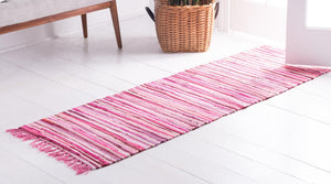 Pink 3' x 10' Chindi Cotton Runner Rug