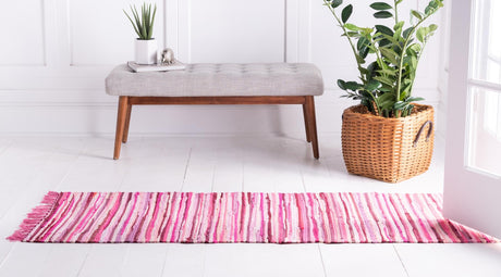 Pink 2' 7 x 9' 10 Chindi Cotton Runner Area Rug Interior Design Home Decor Carpet Mat for Sale at Rug Engine