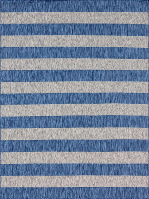 Blue 9' x 12' Outdoor Striped Rectangle Area Rug Weather Resistant for Patio, Deck, Terrace, Balcony, Porch Geometric Pattern Waterproof Carpet for Sale at Rug Engine