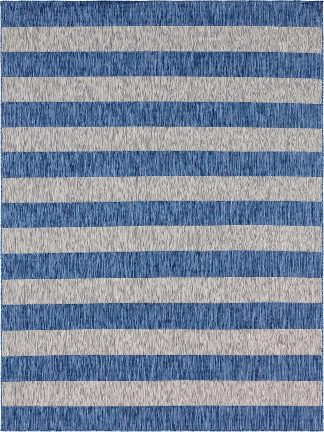 Blue 9' x 12' Outdoor Striped Rectangle Area Rug Weather Resistant for Patio, Deck, Terrace, Balcony, Porch Geometric Pattern Waterproof Carpet for Sale at Rug Engine