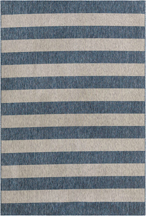 Blue 7' 10 x 11' Outdoor Striped Rectangle Area Rug Weather Resistant for Patio, Deck, Terrace, Balcony, Porch Geometric Pattern Waterproof Carpet for Sale at Rug Engine