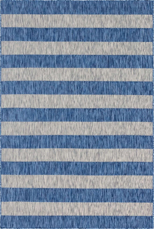 Blue 6' 1 x 9' Outdoor Striped Rectangle Area Rug Weather Resistant for Patio, Deck, Terrace, Balcony, Porch Geometric Pattern Waterproof Carpet for Sale at Rug Engine