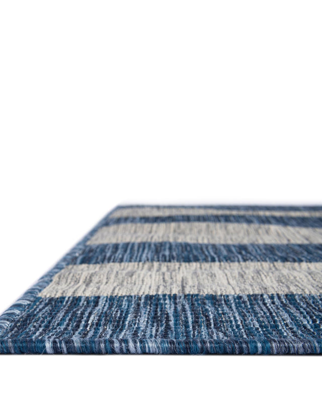 Blue 4' 1 x 6' 1 Outdoor Striped Rectangle Area Rug Weather Resistant for Patio, Deck, Terrace, Balcony, Porch Geometric Pattern Waterproof Carpet for Sale at Rug Engine