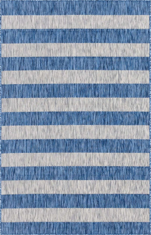 Blue 5' 3 x 8' Outdoor Striped Rectangle Area Rug Weather Resistant for Patio, Deck, Terrace, Balcony, Porch Geometric Pattern Waterproof Carpet for Sale at Rug Engine