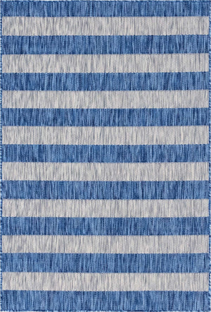 Blue 4' 1 x 6' 1 Outdoor Striped Rectangle Area Rug Weather Resistant for Patio, Deck, Terrace, Balcony, Porch Geometric Pattern Waterproof Carpet for Sale at Rug Engine