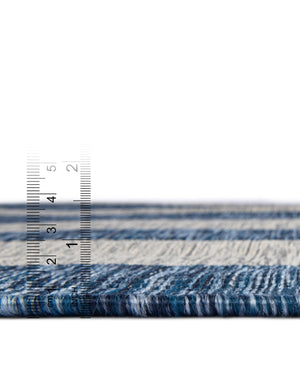 Blue 4' 1 x 4' 1 Outdoor Striped Round Area Rug Weather Resistant for Patio, Deck, Terrace, Balcony, Porch Geometric Pattern Waterproof Carpet for Sale at Rug Engine