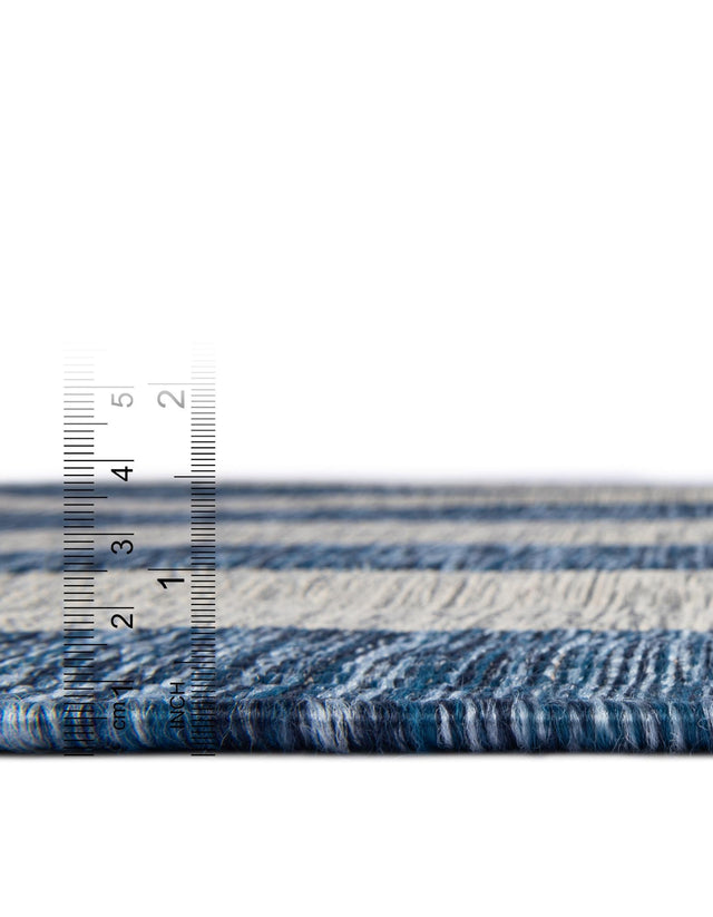 Blue 4' 1 x 4' 1 Outdoor Striped Round Area Rug Weather Resistant for Patio, Deck, Terrace, Balcony, Porch Geometric Pattern Waterproof Carpet for Sale at Rug Engine