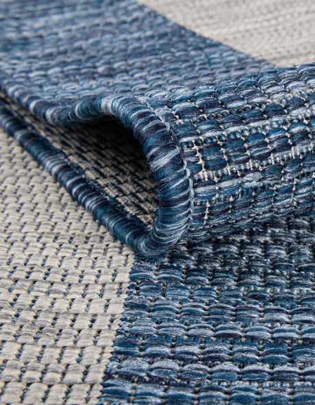 Blue 4' 1 x 4' 1 Outdoor Striped Round Area Rug Weather Resistant for Patio, Deck, Terrace, Balcony, Porch Geometric Pattern Waterproof Carpet for Sale at Rug Engine