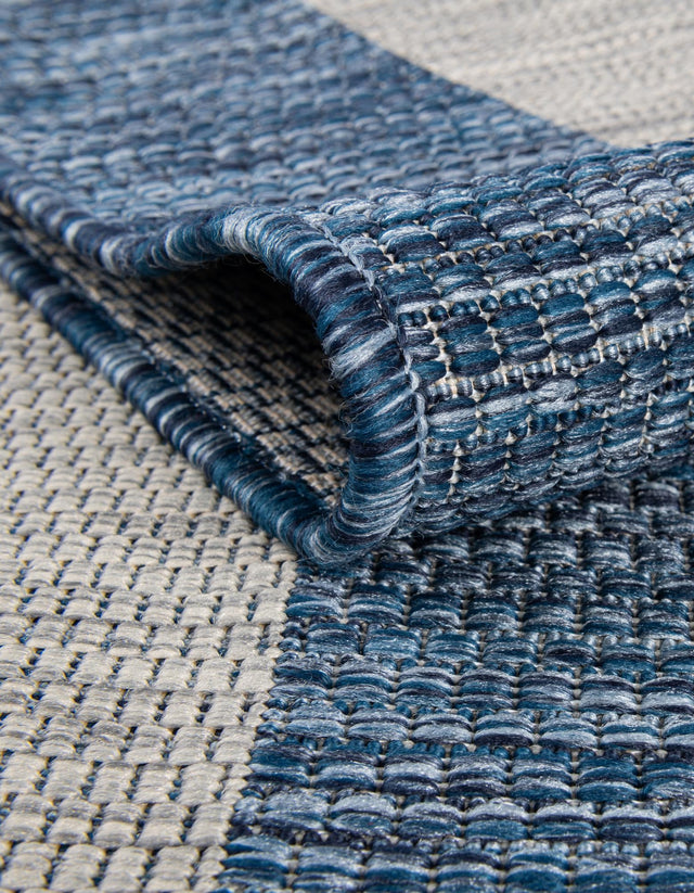 Blue 4' 1 x 4' 1 Outdoor Striped Round Area Rug Weather Resistant for Patio, Deck, Terrace, Balcony, Porch Geometric Pattern Waterproof Carpet for Sale at Rug Engine