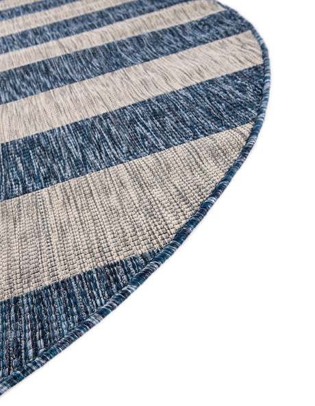 Blue 4' 1 x 4' 1 Outdoor Striped Round Area Rug Weather Resistant for Patio, Deck, Terrace, Balcony, Porch Geometric Pattern Waterproof Carpet for Sale at Rug Engine