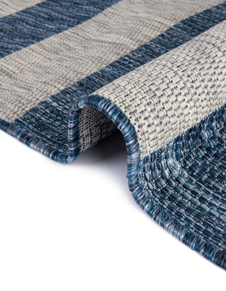 Blue 4' 1 x 4' 1 Outdoor Striped Round Area Rug Weather Resistant for Patio, Deck, Terrace, Balcony, Porch Geometric Pattern Waterproof Carpet for Sale at Rug Engine