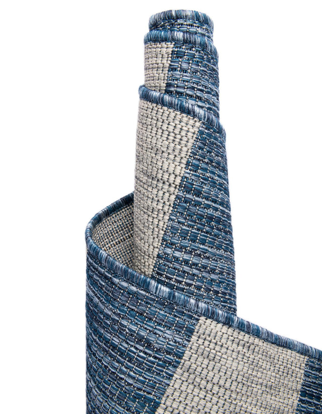 Blue 4' 1 x 4' 1 Outdoor Striped Round Area Rug Weather Resistant for Patio, Deck, Terrace, Balcony, Porch Geometric Pattern Waterproof Carpet for Sale at Rug Engine