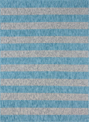 Light Aqua 9' x 12' Outdoor Striped Rectangle Area Rug Weather Resistant for Patio, Deck, Terrace, Balcony, Porch Geometric Pattern Waterproof Carpet for Sale at Rug Engine