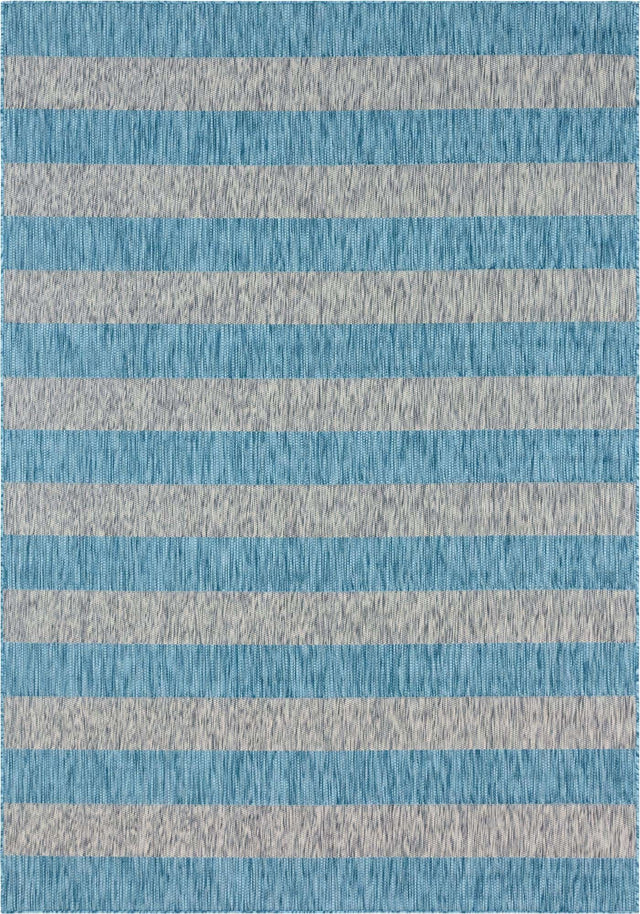 Light Aqua 7' 10 x 11' Outdoor Striped Rectangle Area Rug Weather Resistant for Patio, Deck, Terrace, Balcony, Porch Geometric Pattern Waterproof Carpet for Sale at Rug Engine