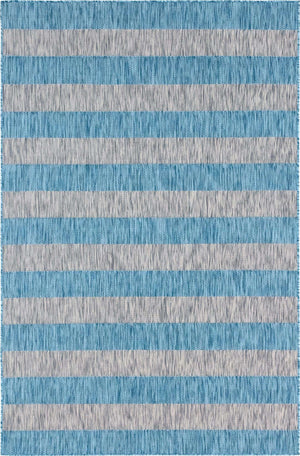 Light Aqua 6' 1 x 9' Outdoor Striped Rectangle Area Rug Weather Resistant for Patio, Deck, Terrace, Balcony, Porch Geometric Pattern Waterproof Carpet for Sale at Rug Engine