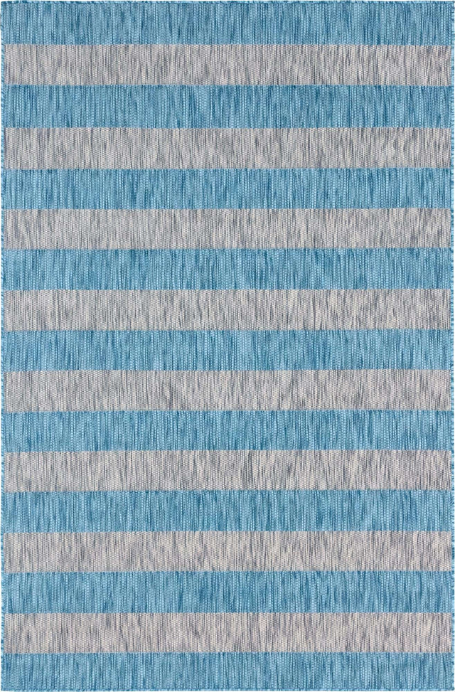 Light Aqua 6' 1 x 9' Outdoor Striped Rectangle Area Rug Weather Resistant for Patio, Deck, Terrace, Balcony, Porch Geometric Pattern Waterproof Carpet for Sale at Rug Engine