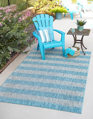 Light Aqua 9' x 12' Outdoor Striped Rectangle Area Rug Weather Resistant for Patio, Deck, Terrace, Balcony, Porch Geometric Pattern Waterproof Carpet for Sale at Rug Engine