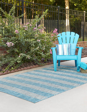 Light Aqua 6' 1 x 9' Outdoor Striped Rectangle Area Rug Weather Resistant for Patio, Deck, Terrace, Balcony, Porch Geometric Pattern Waterproof Carpet for Sale at Rug Engine