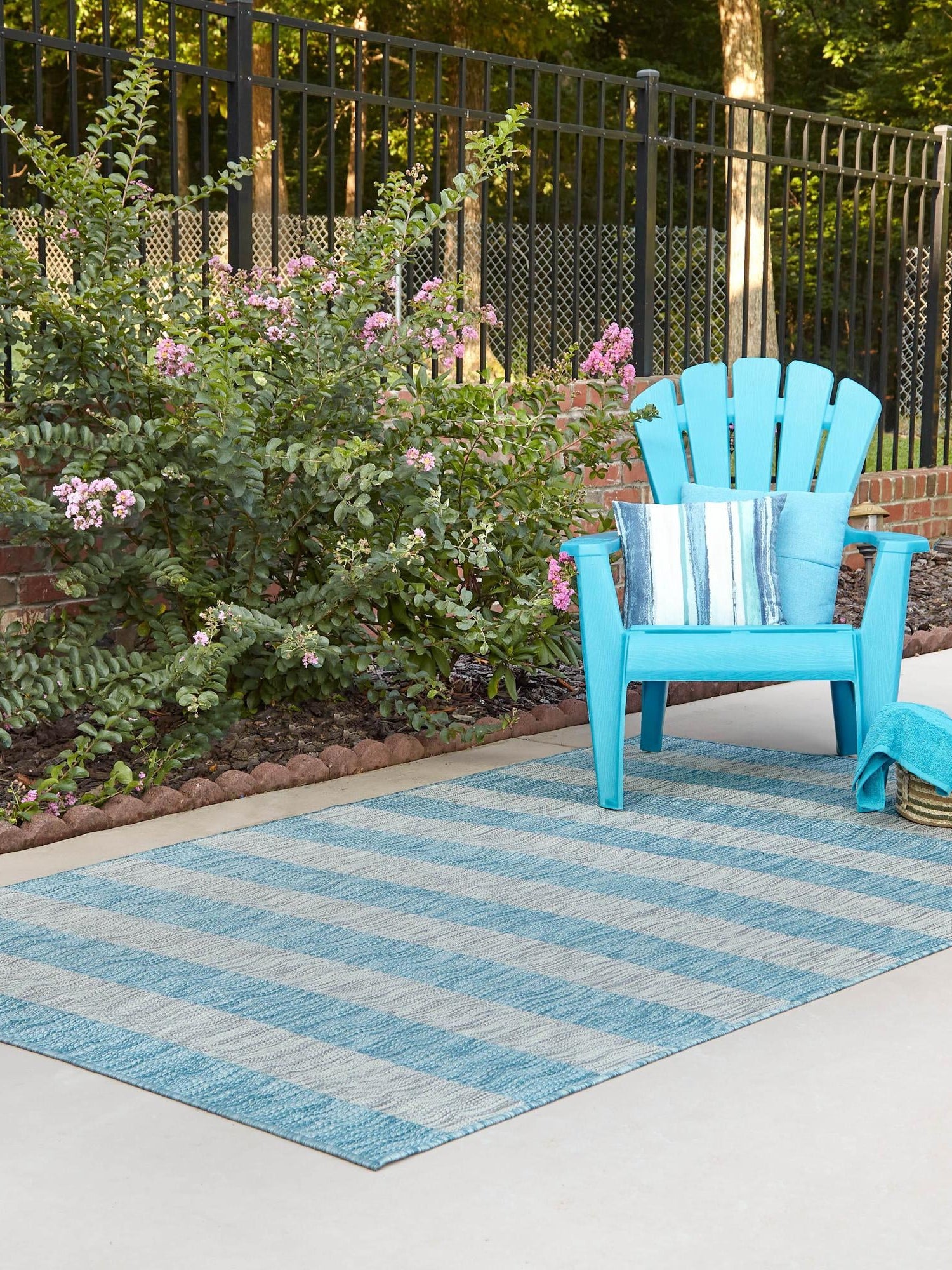 Light Aqua 7' 1 x 10' Outdoor Striped Rectangle Area Rug Weather Resistant for Patio, Deck, Terrace, Balcony, Porch Geometric Pattern Waterproof Carpet for Sale at Rug Engine