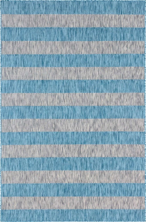 Light Aqua 4' 1 x 6' 1 Outdoor Striped Rectangle Area Rug Weather Resistant for Patio, Deck, Terrace, Balcony, Porch Geometric Pattern Waterproof Carpet for Sale at Rug Engine