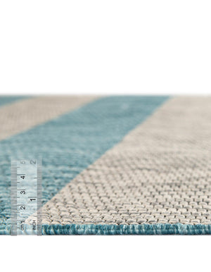 Light Aqua 4' 1 x 4' 1 Outdoor Striped Round Area Rug Weather Resistant for Patio, Deck, Terrace, Balcony, Porch