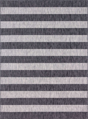 Charcoal Gray 9' x 12' Outdoor Striped Rectangle Rug