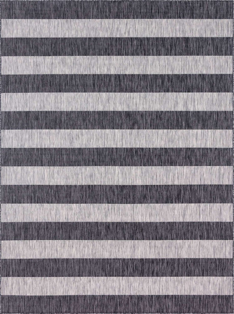 Charcoal Gray 9' x 12' Outdoor Striped Rectangle Rug