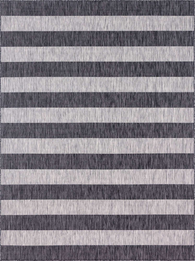 Charcoal Gray 9' x 12' Outdoor Striped Rectangle Rug