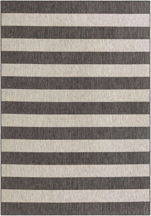 Charcoal Gray 7' 10 x 11' Outdoor Striped Rectangle Area Rug Weather Resistant for Patio, Deck, Terrace, Balcony, Porch